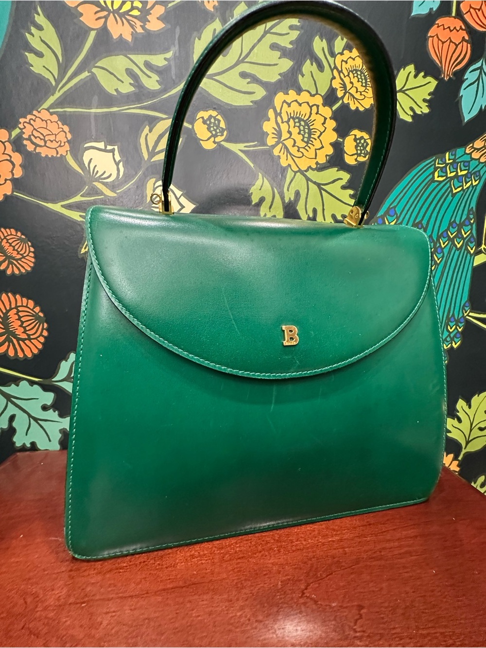 Vintage Bally Emerald Green Leather Top Handle Crossbody Bag | Italy - Picture 5 of 11